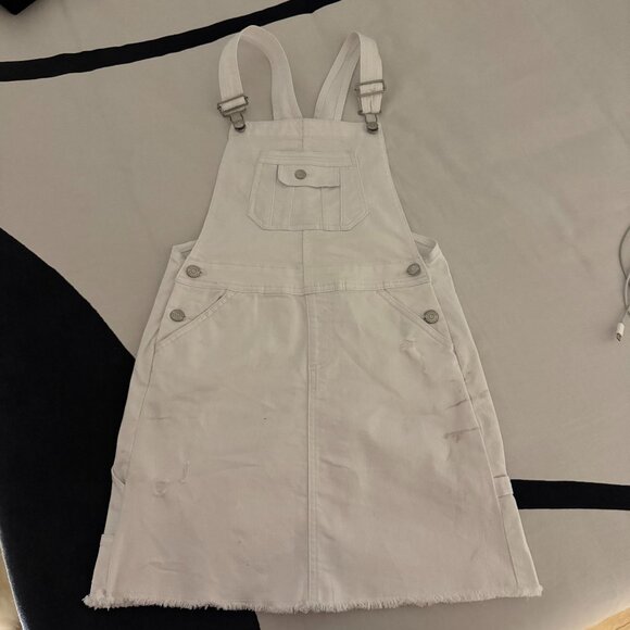Jordache Other - EUC White Denim Overall Dress – Distressed Hem, Adjustable Straps Sz L (10/12)